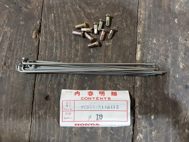 Honda Spoke B, C100,102,105,110,115,200,  Front with Nipples (9), Genuine NOS,97351-2116412