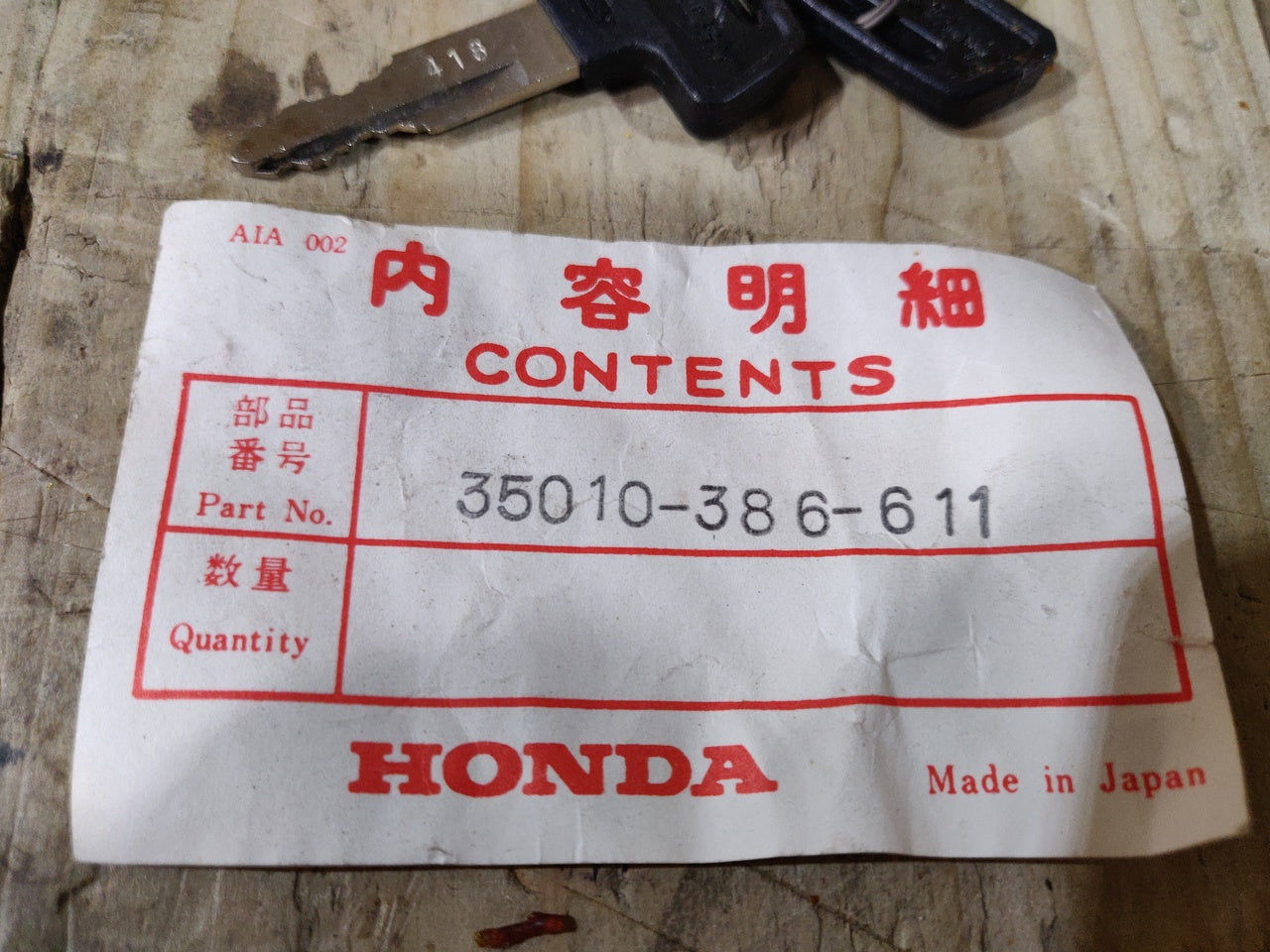 Honda XL250 K3 K4 ,Ignition Lock Key set, NOS Genuine Part Number 35010-386-611