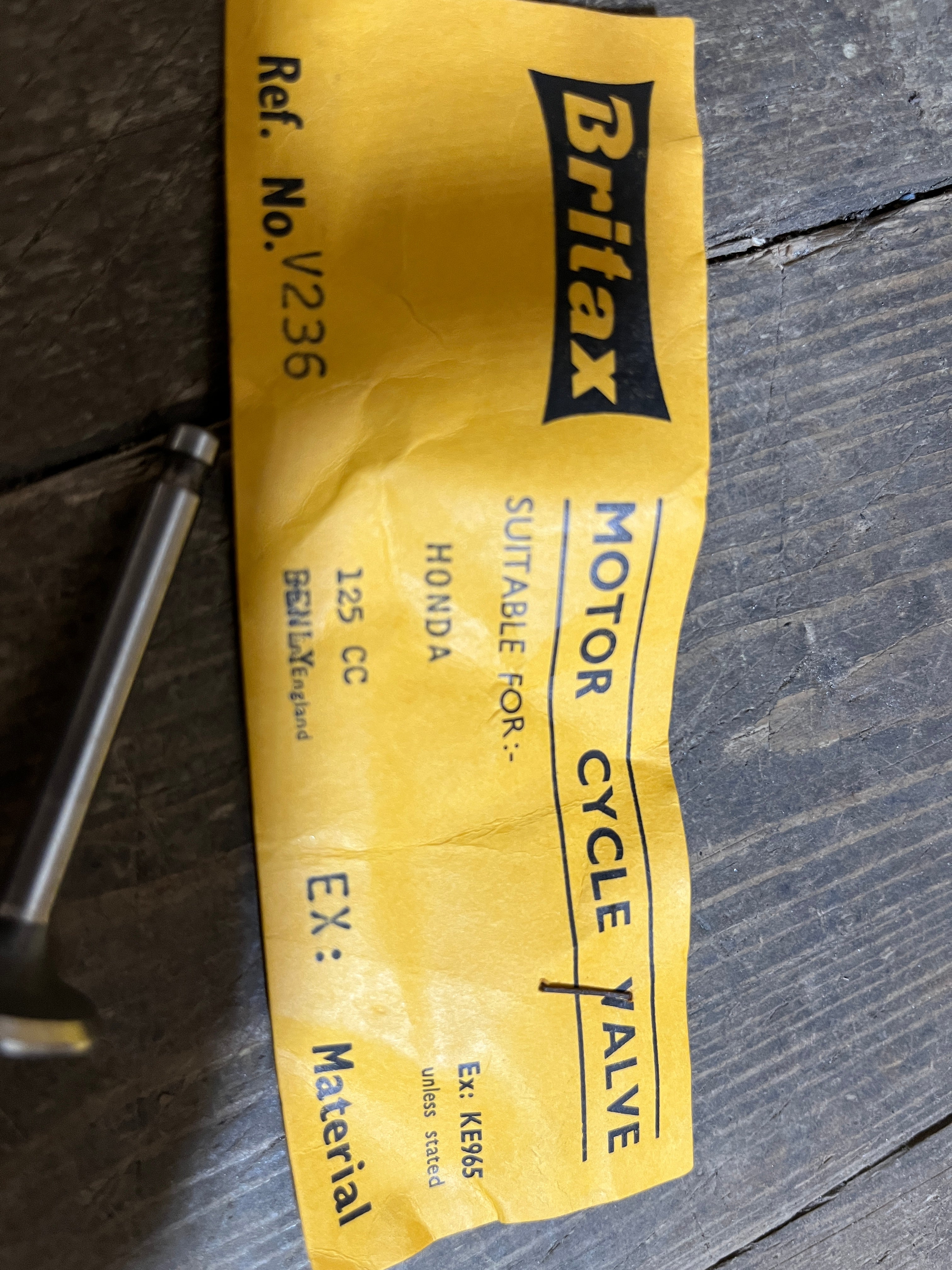Honda CB92 CB95 ,Exhaust Valve, Genuine Britax Part Honda Part Number 14721-205-000