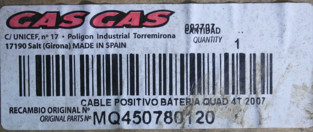 Gas Gas Wild HP 450 2007 ,Positive Cable, Genuine NOS MQ450780120