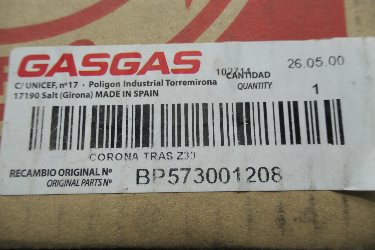 Gas Gas Halley EH125, 33 Teeth Rear Sprocket, Genuine, NOS, BP573001208 available at Moto-Classic from 29.95