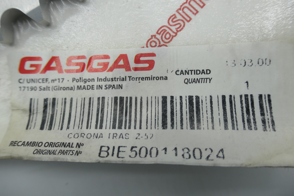 Gas Gas EC50 SM50 Rookie ,Rear Sprocket 52T, Genuine NOS BIE500118024