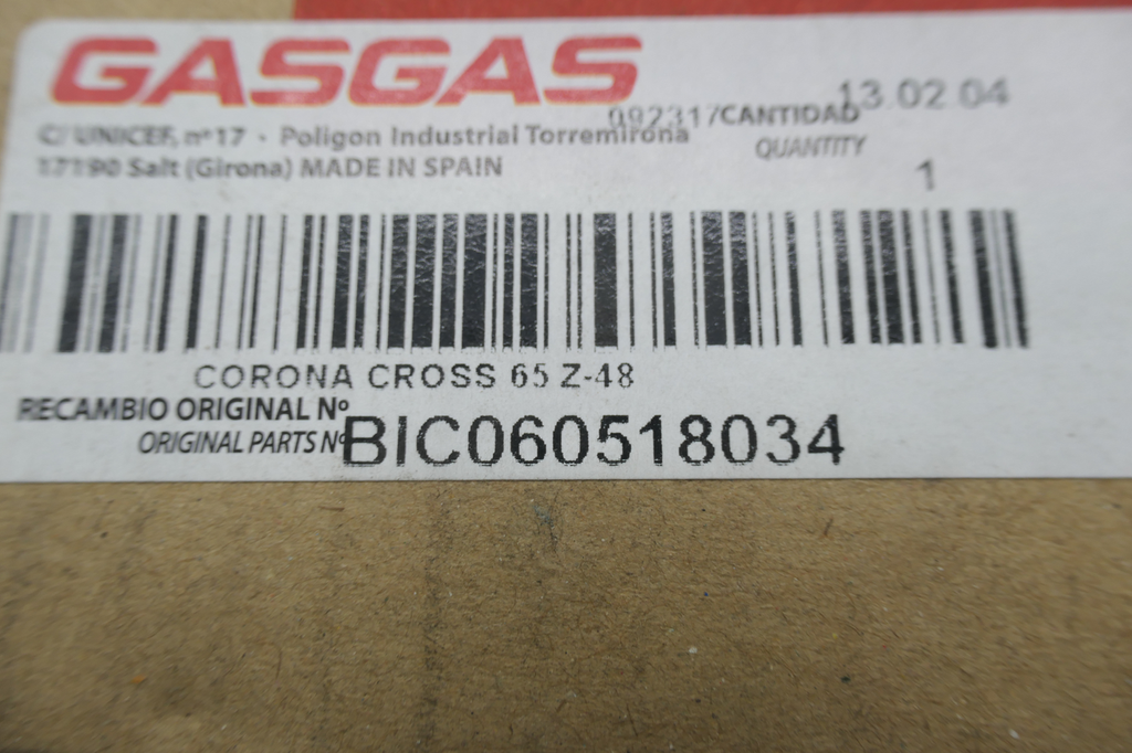 Gas Gas MC 65cc, 48 Tooth Rear Sprocket, Genuine, NOS, BIC060518034 available at Moto-Classic from 19.95
