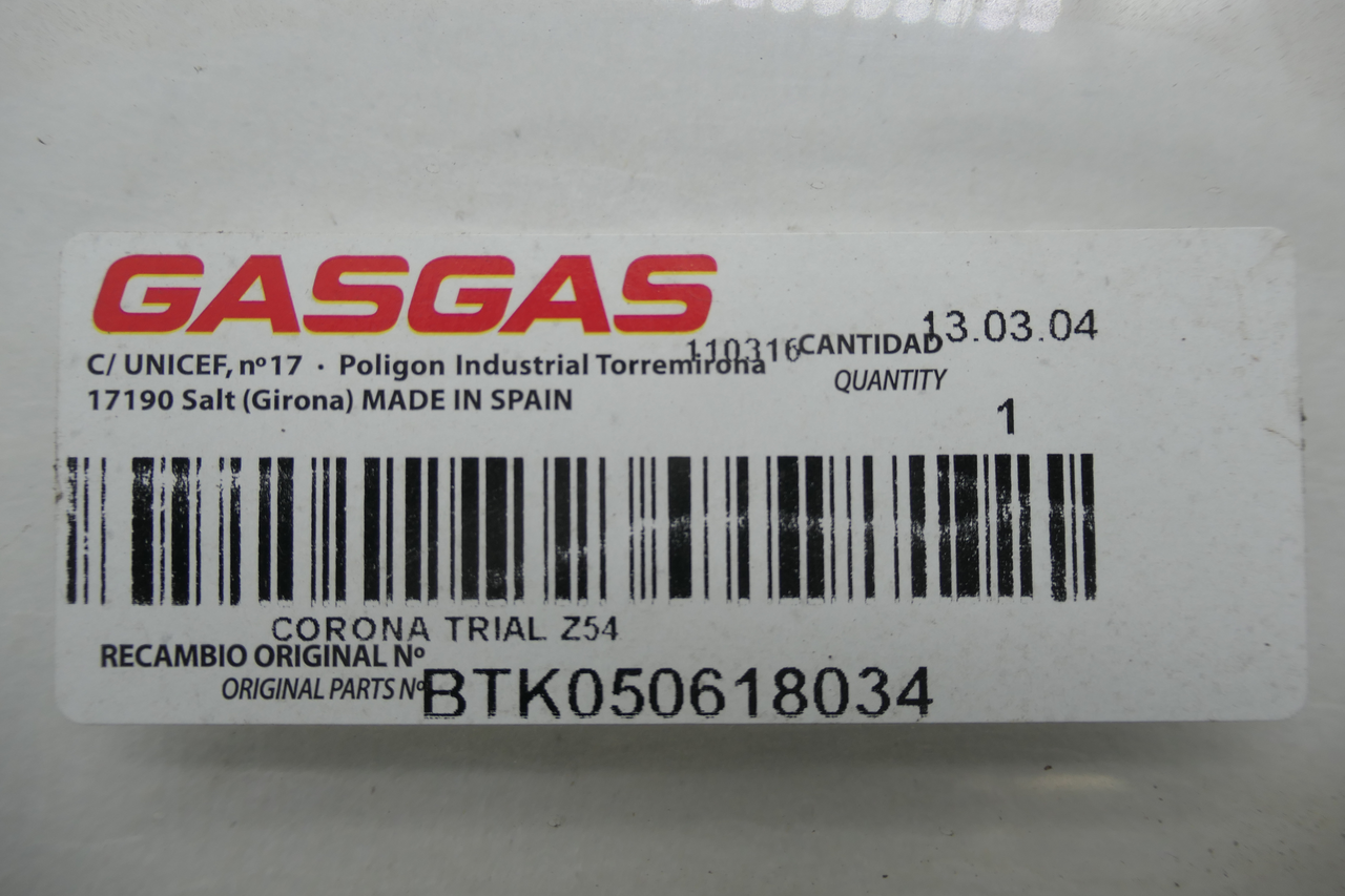 Gas Gas TXT Cadet ,Rear Sprocket, 54 Teeth Genuine NOS BTK050618034