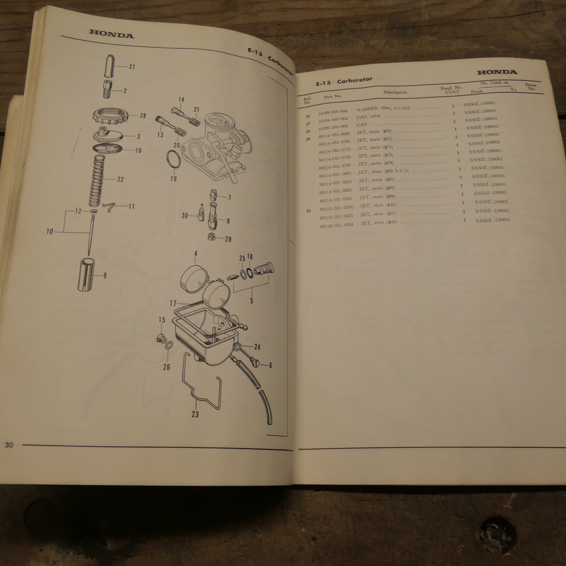 Honda 50 Model ,SS50Z (E) Parts List, used genuine original Honda Part