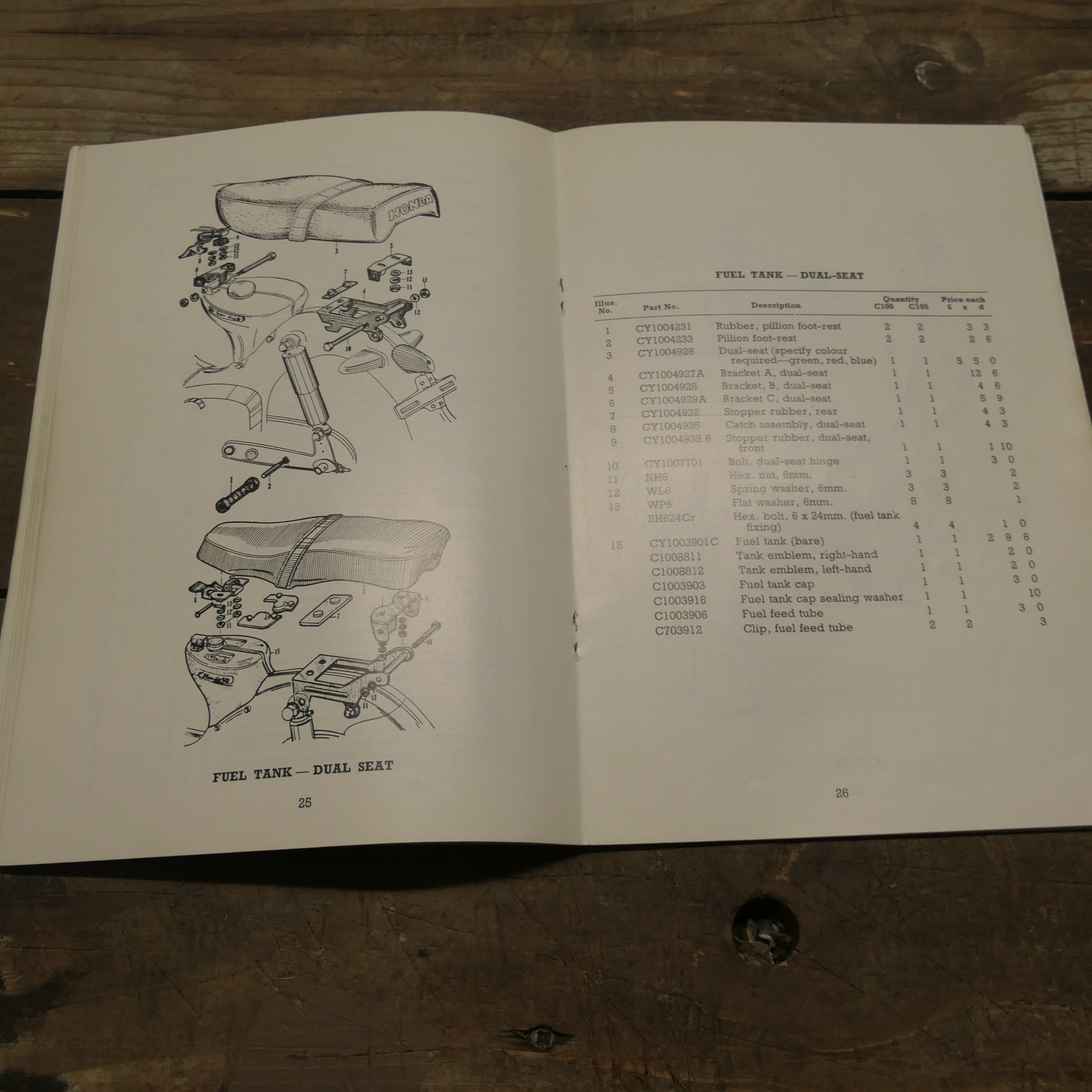 Honda 50-55 Models ,C100 & C105 Parts List book, Genuine Honda