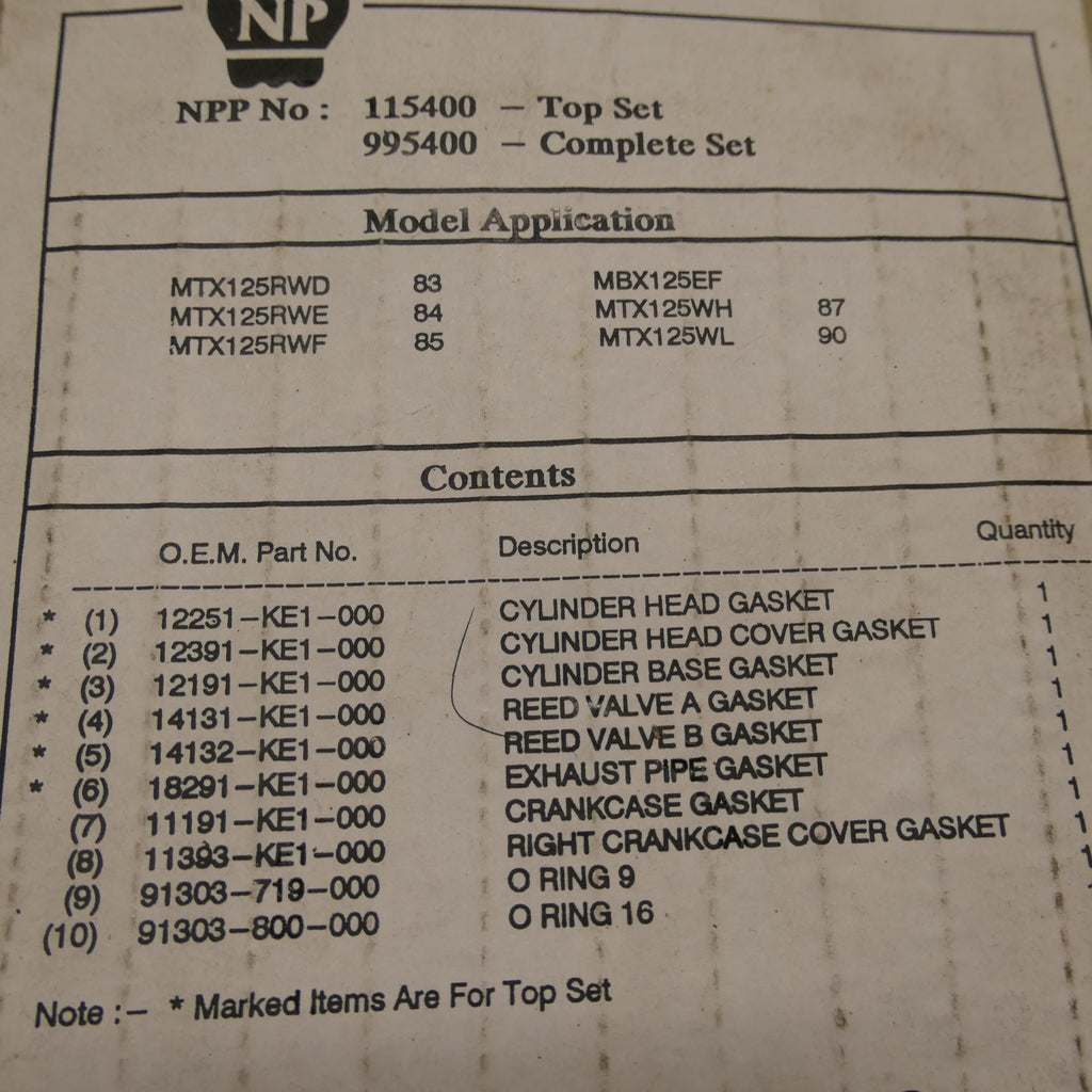 Honda MTX MBX ,Top end Gasket Set, Genuine NOS 115400