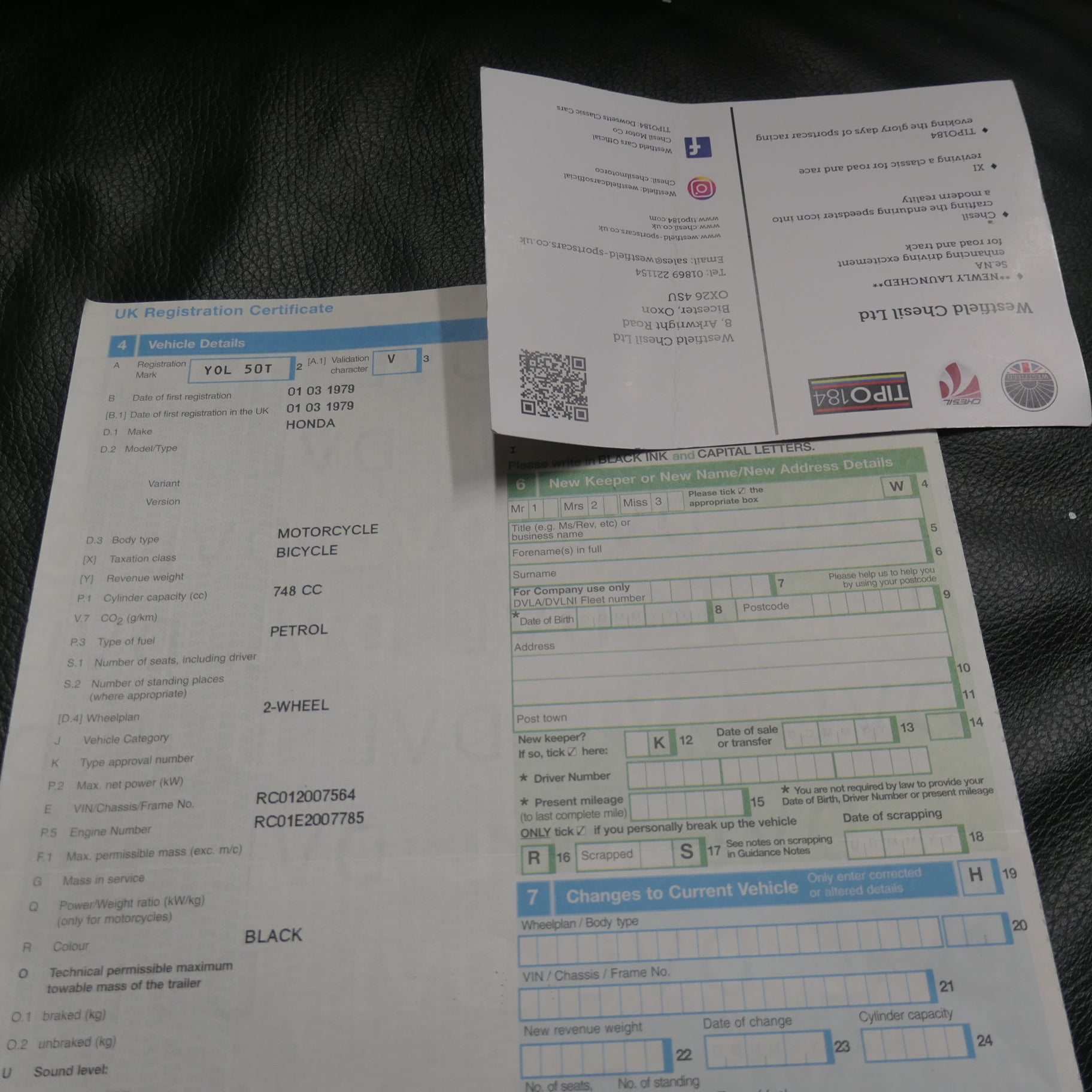 Honda CB750 4 ,Frame and Swing Arm, with Centre Stand with V5 Registration Documents