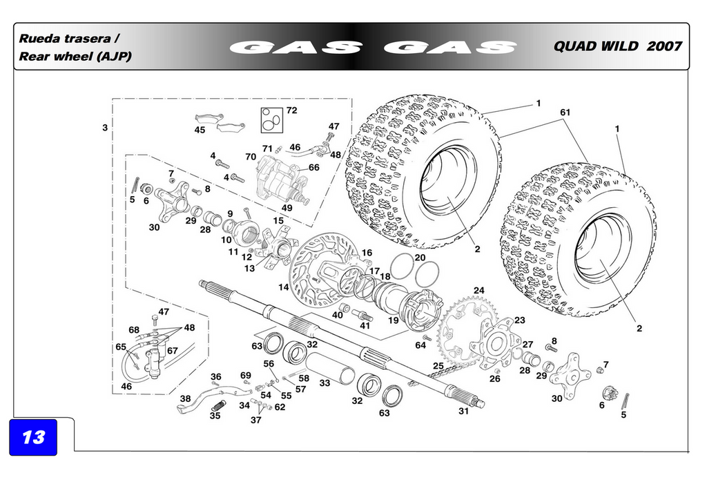Gas Gas HP Wild 450 2007 ,Rear Wheel Hub, Genuine NOS Part Number BQ450718022