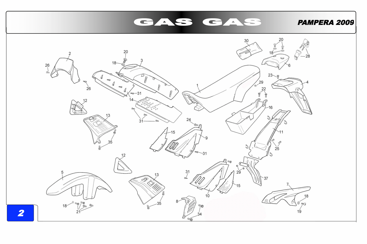 Gas Gas Pampera 125 4T 2009  Lower left ,Side Panel,  NOS 0/000.570.8005