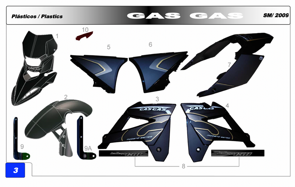 Gas Gas 125/250/450 Halley Supermoto 2009 ,Front Mudguard, BEH91000SM1209