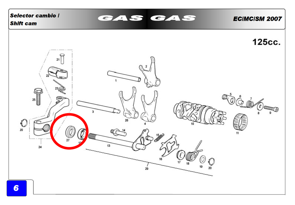 Gas Gas EC125 2003-2014 ,Gear Selector Seal, Part Number ME120136048