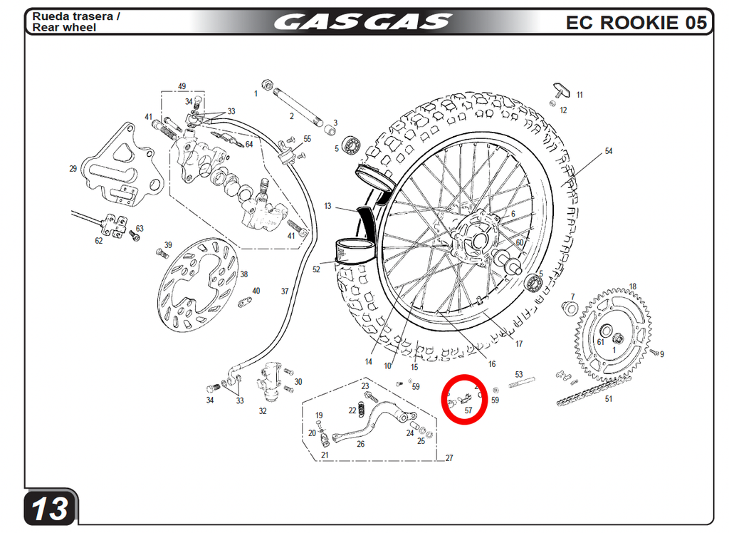 Gas Gas HP Wild Early TT MC65 EC50 Rookie ,Brake Rod Pin, BE25622015