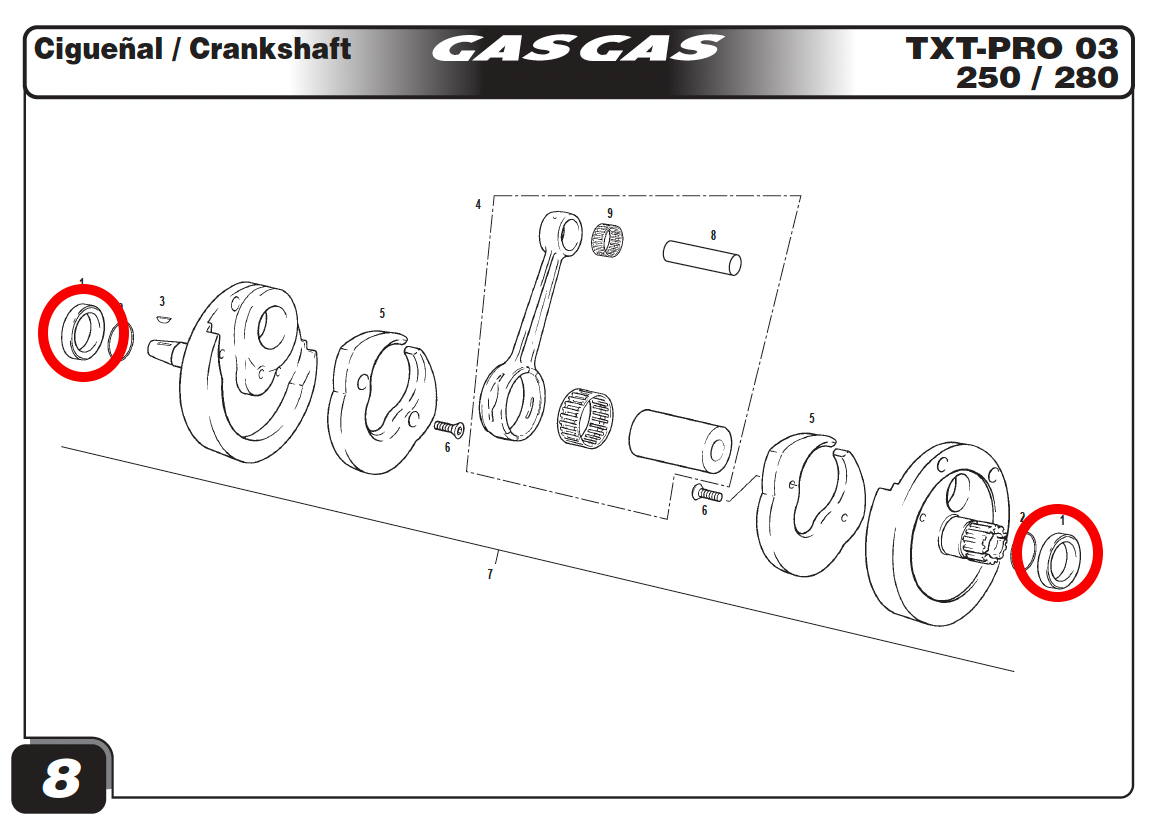 Gas Gas TXT125200250280 2001-2004 ,Crankshaft Bush, Genuine NOS MT280212024