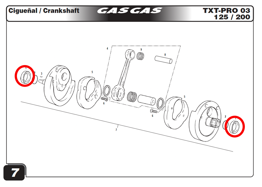 Gas Gas TXT125200250280 2001-2004 ,Crankshaft Bush, Genuine NOS MT280212024