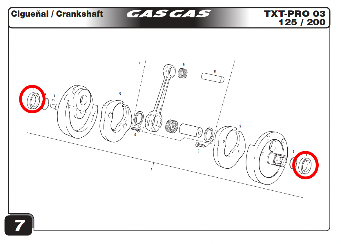 Gas Gas TXT125200250280 2001-2004 ,Crankshaft Bush, Genuine NOS MT280212024