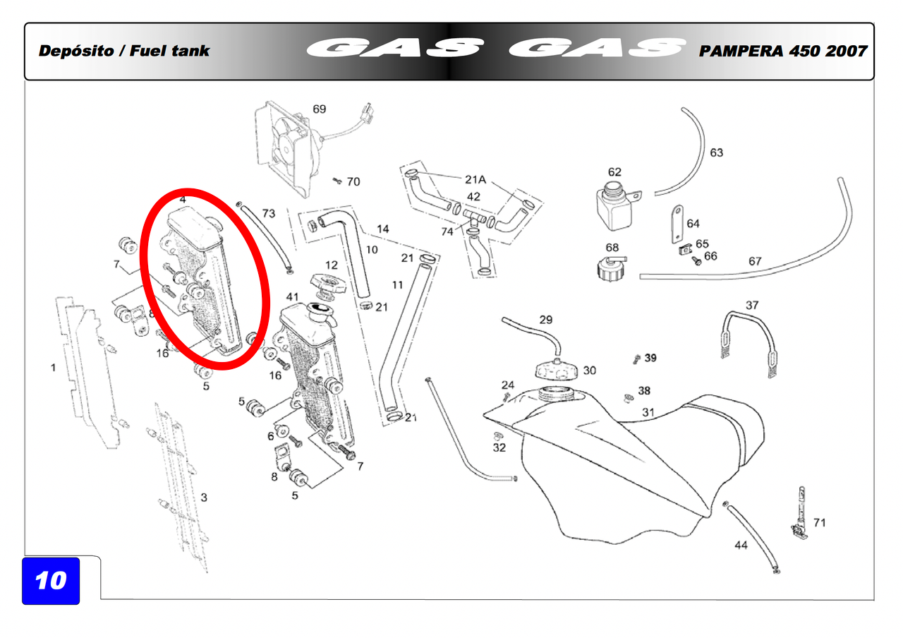 Gas Gas FSR Pampera EH Halley ,Right Side Radiator, Genuine NOS BFS450732000