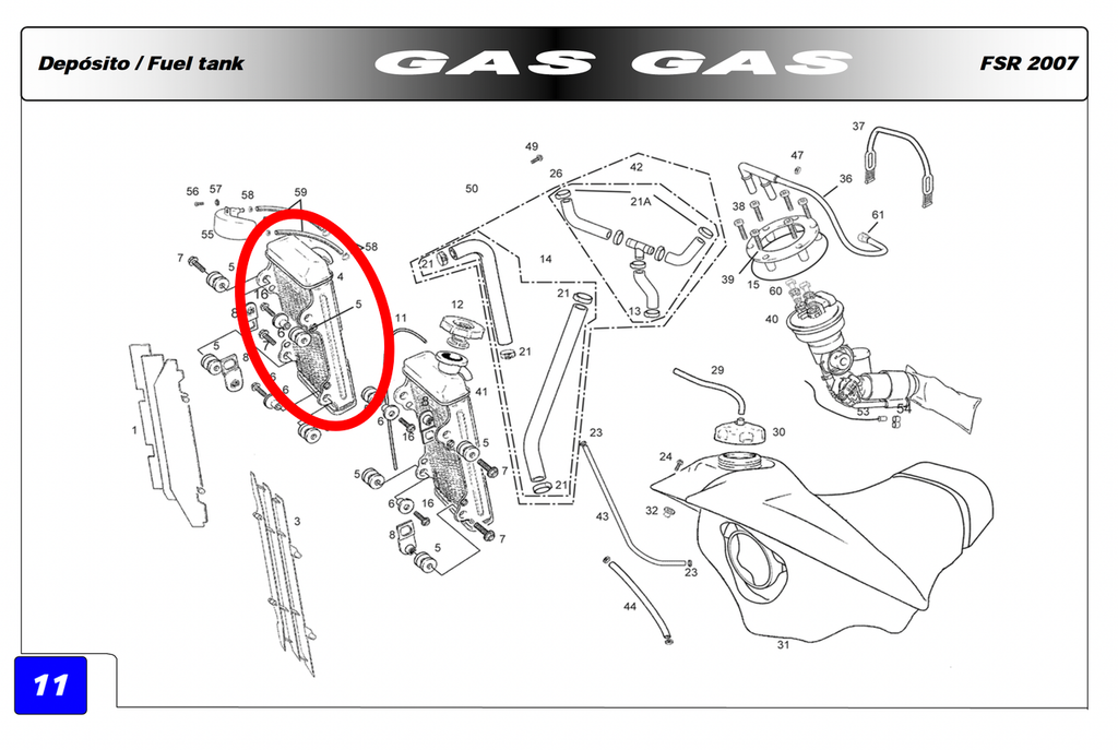 Gas Gas FSR Pampera EH Halley ,Right Side Radiator, Genuine NOS BFS450732000