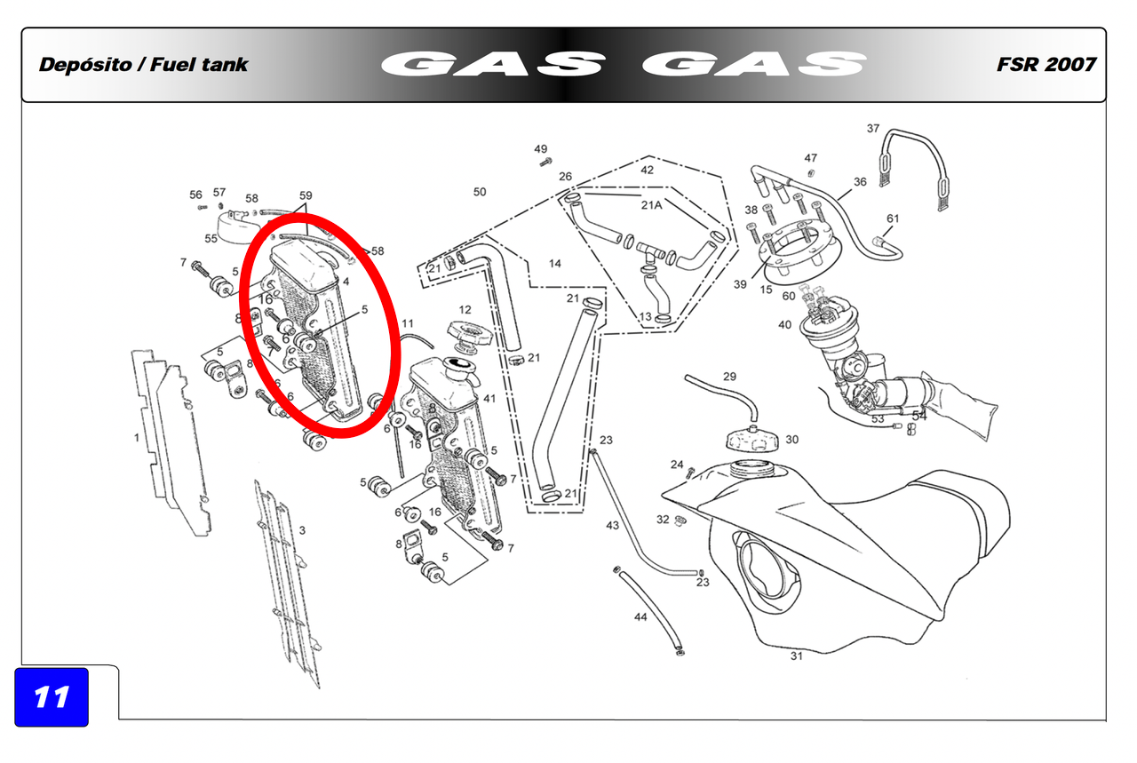 Gas Gas FSR Pampera EH Halley ,Right Side Radiator, Genuine NOS BFS450732000