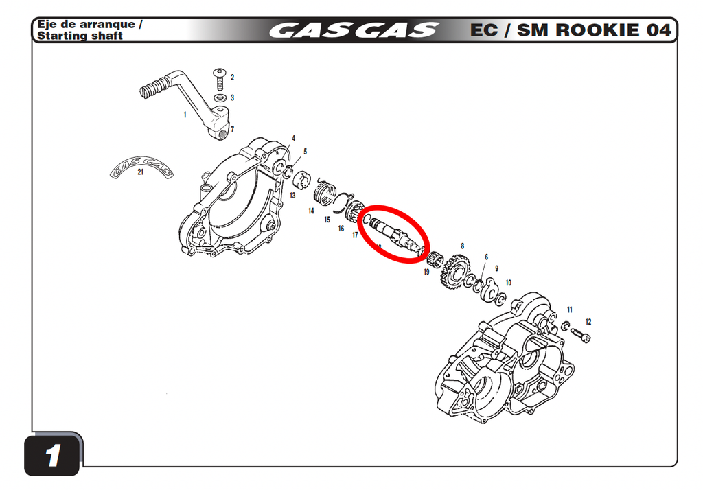 Gas Gas TXT EC SM 50cc Rookie ,Kickstart Shaft, Genuine NOS Y00.773354