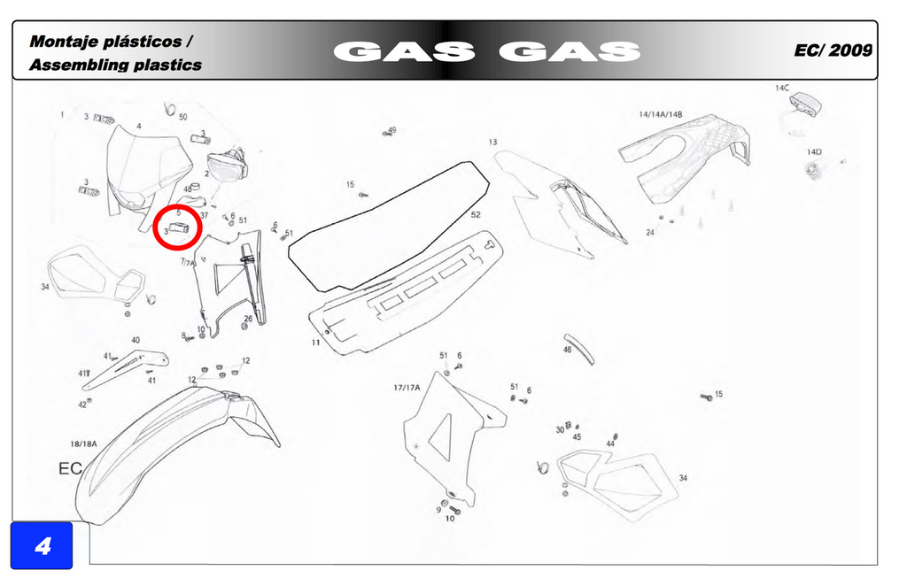 Gas Gas EC 2T EC4T SM EH ,Front Brake Cable, Guide Genuine NOS BE905502508
