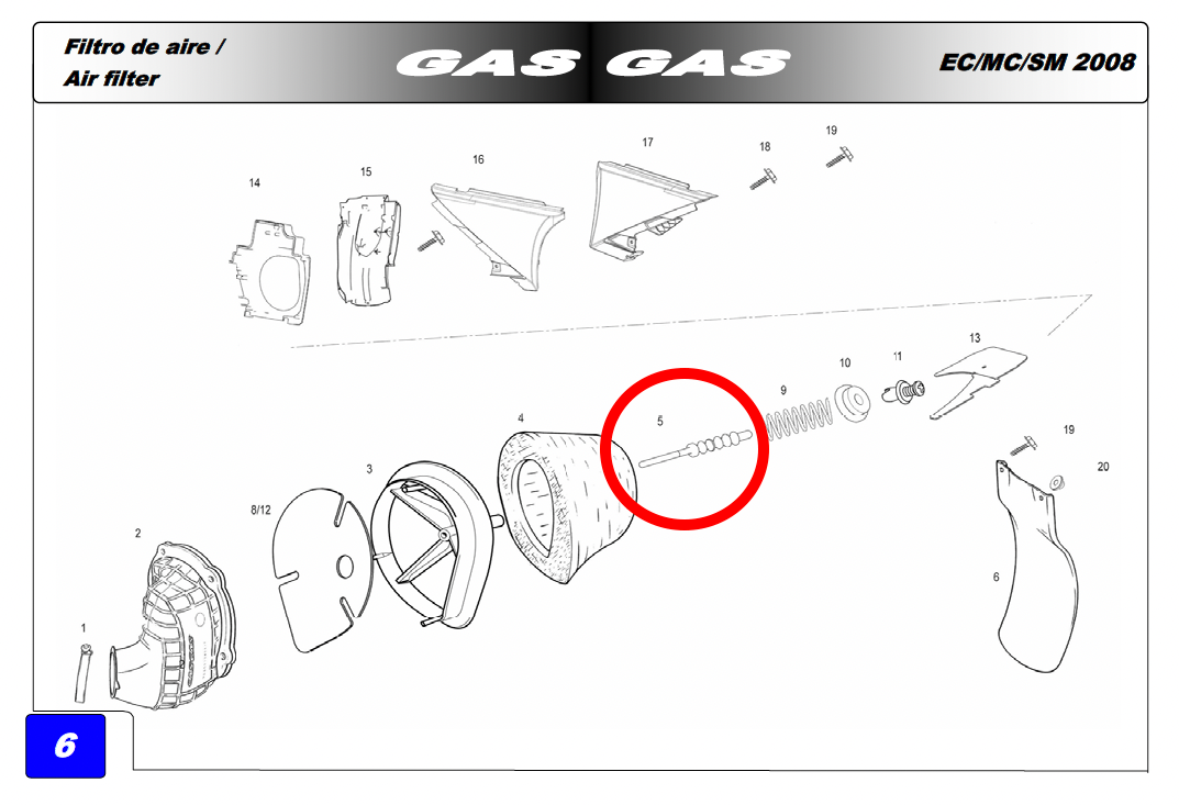 Gas Gas EC ECF MC FSR SM  ,Air Filter Support Shaft, Genuine  BE250728003