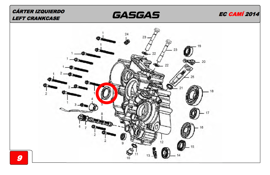 Gas Gas EC Cami AJP PR5 ,Gear Shaft Oil Seal, Left Crankcase 90303ME300000