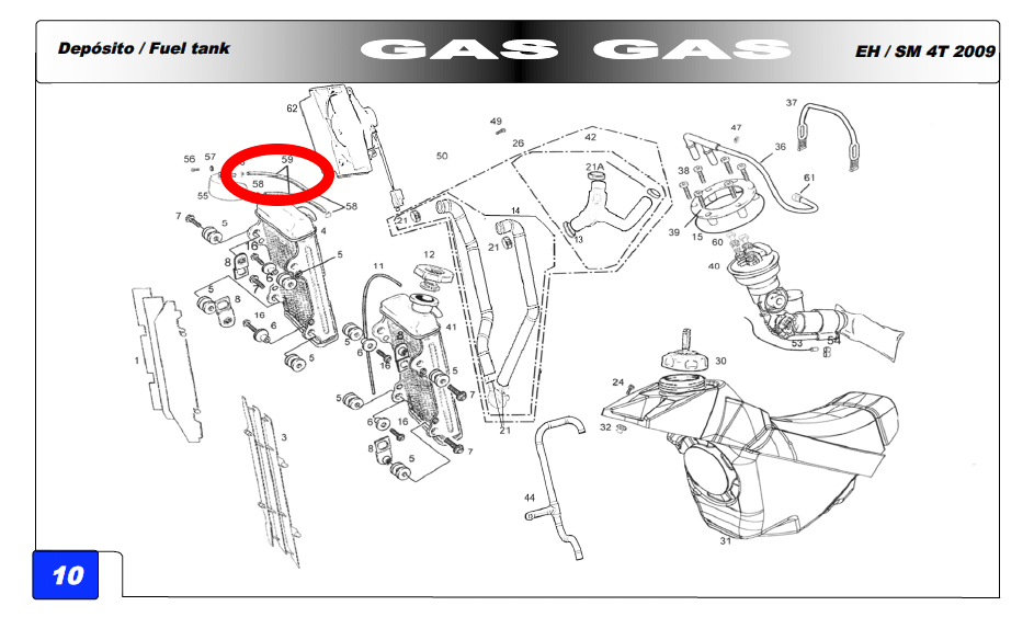 Gas Gas EC MC SM EH 2007-2010 Radiator to ,Expansion Tank Hose,  BE250732008