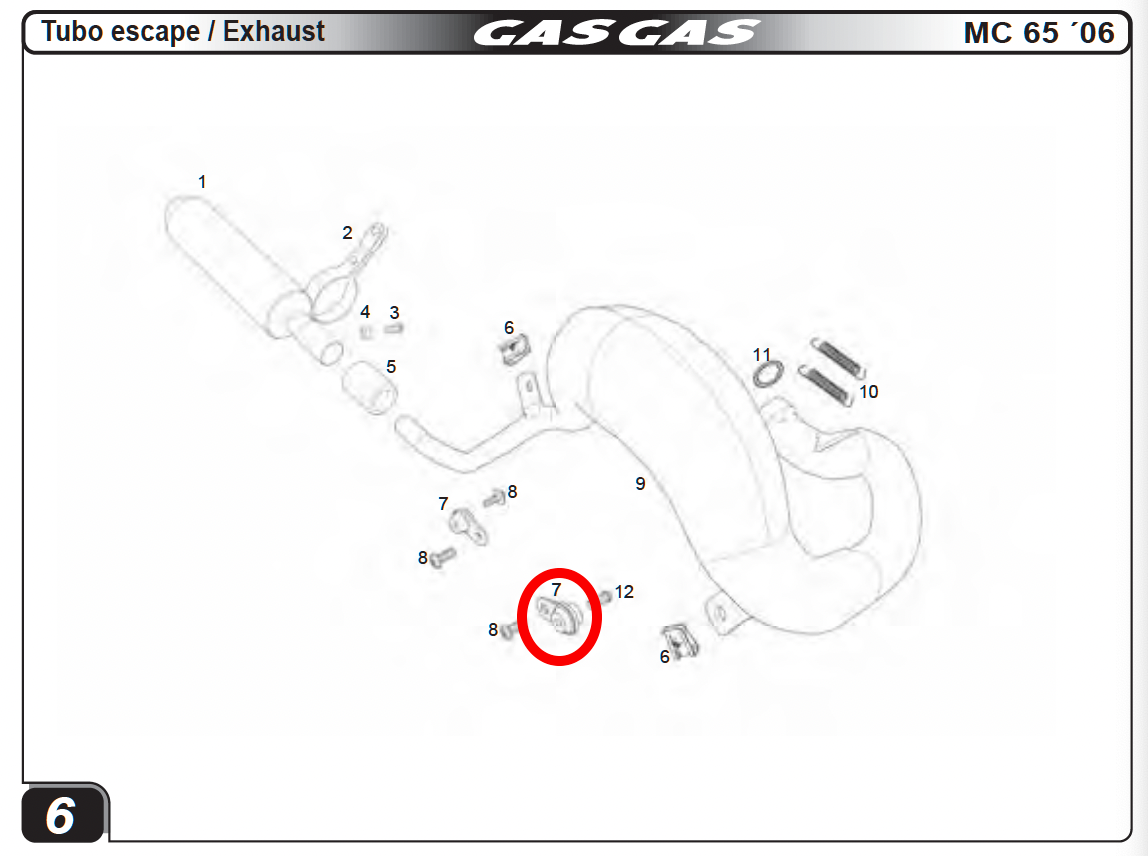 Gas Gas EC 125-200-250-300 MC65 ,Exhaust Bracket, With Rubber BIC050526004