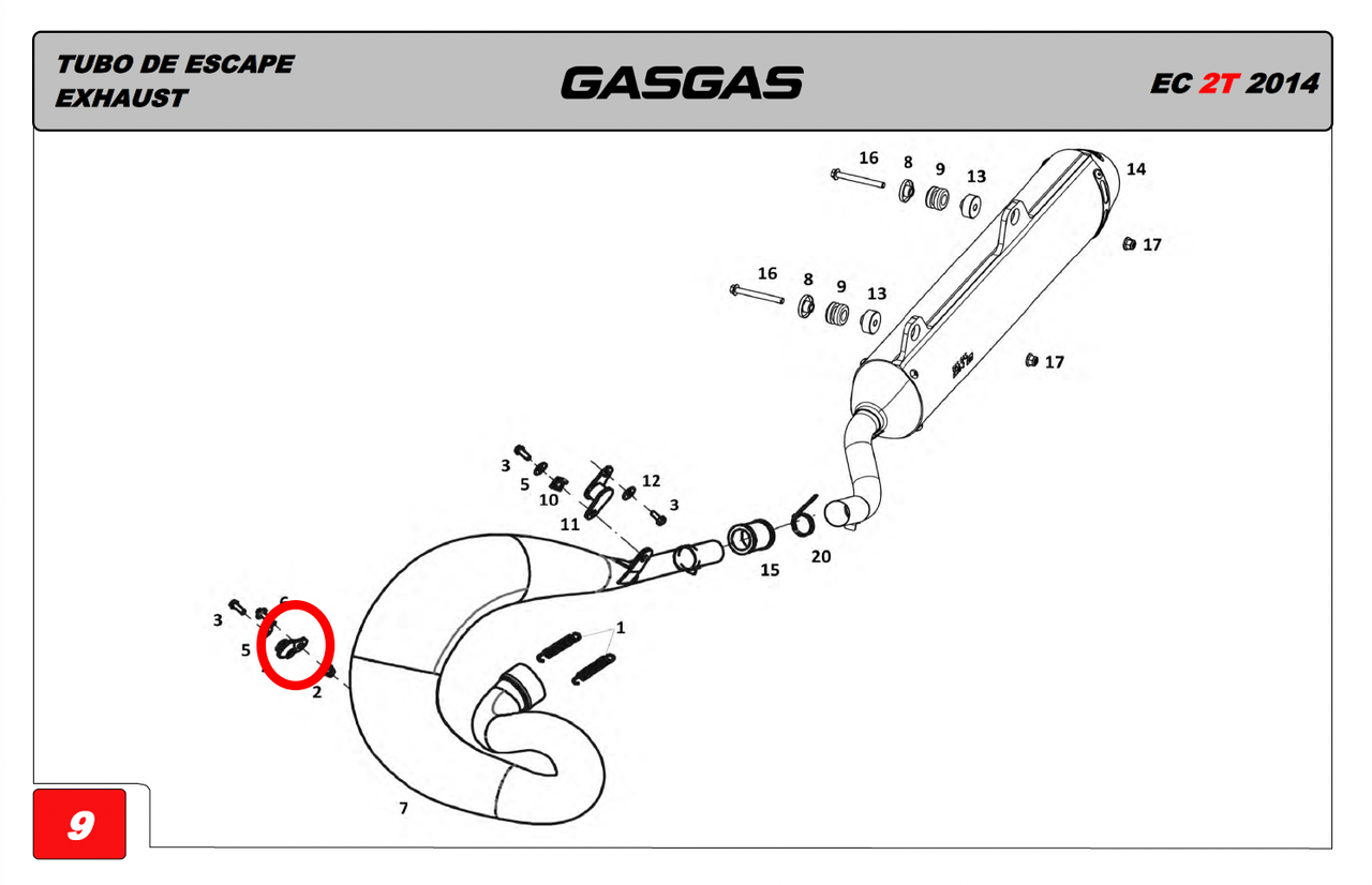 Gas Gas EC 125-200-250-300 MC65 ,Exhaust Bracket, With Rubber BIC050526004