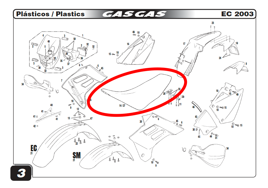 Gas Gas EC 250 2001-2007 ,Complete Seat, Genuine NOS BE250510015CT