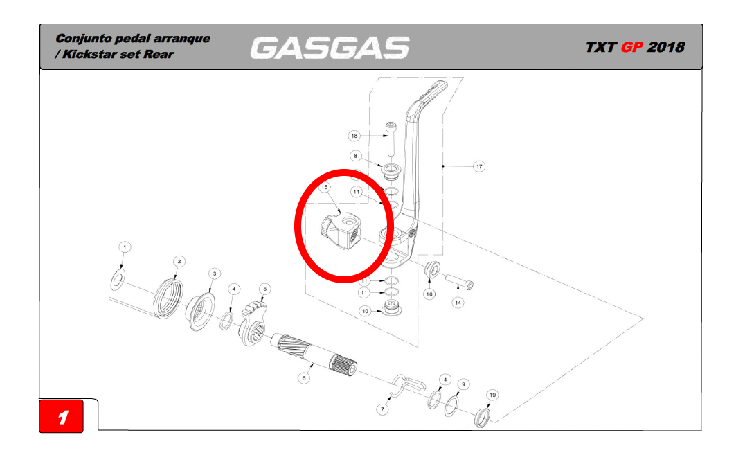 Gas Gas TXT 2010-2022 ,Kickstart Swivel, Genuine NOSMT89015GG-CBN-1