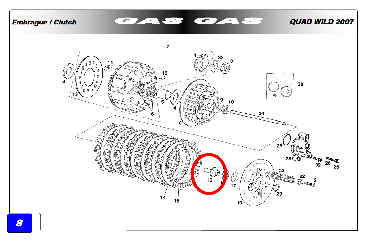 Gas Gas EC HP Wild FSE ,Pampera Clutch Pin, Genuine NOS ME25632014