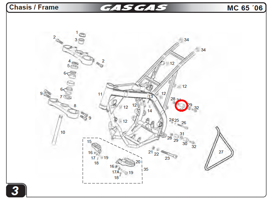 Gas Gas EC FSE Pampera MC65 Red Upper ,Chain Guide Roller, BE25610014