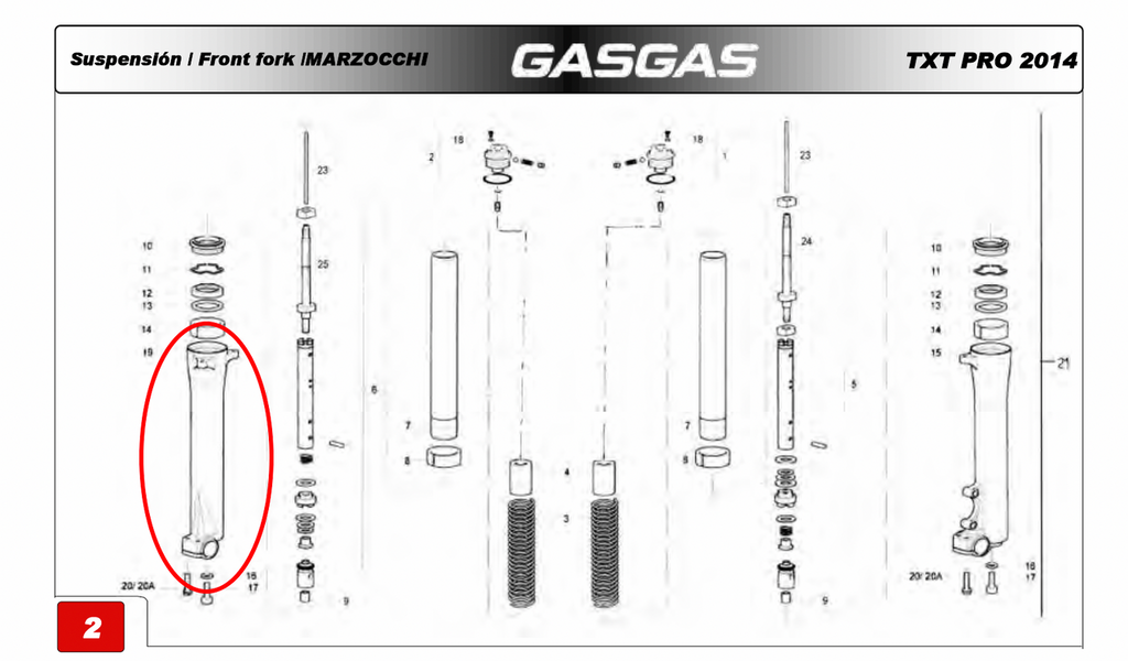 Gas Gas TXT Right Side Marzocchi ,Outer Fork Tube,  NOS BT20000073011