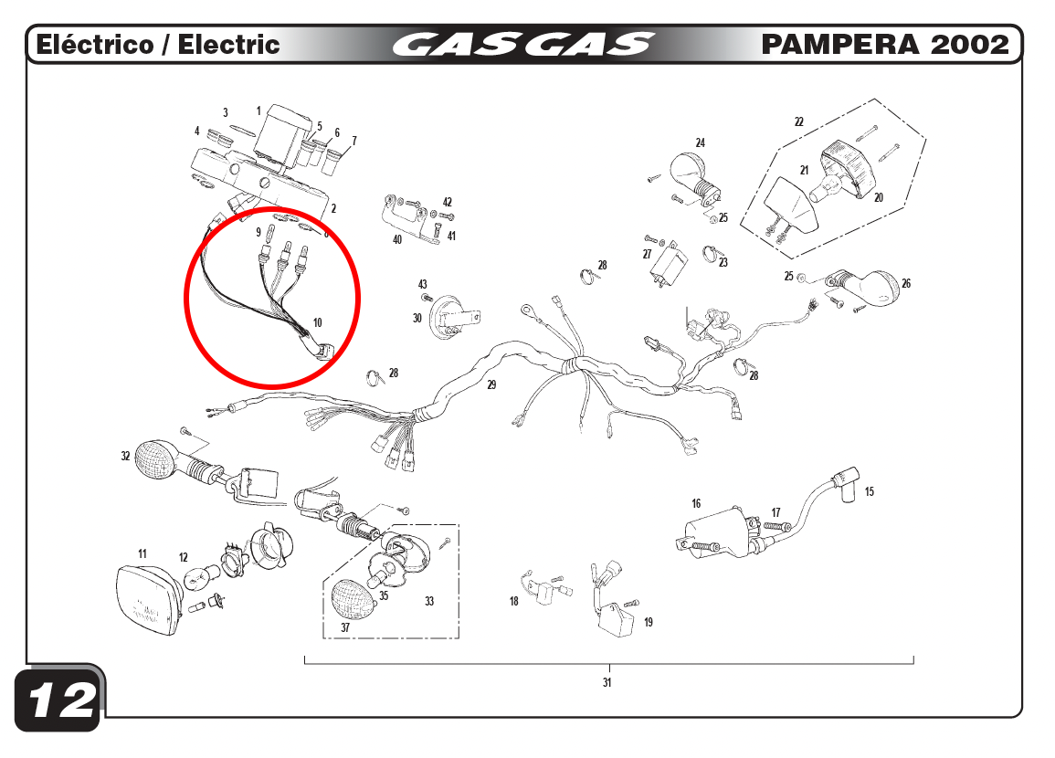 Gas Gas EC TXT Pampera ,Speedometer Wiring,  with Bulbs BE250134023