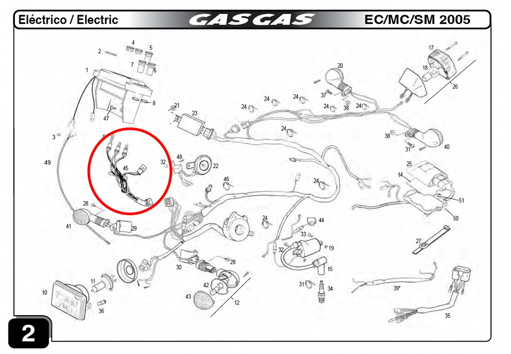 Gas Gas EC TXT Pampera ,Speedometer Wiring,  with Bulbs BE250134023