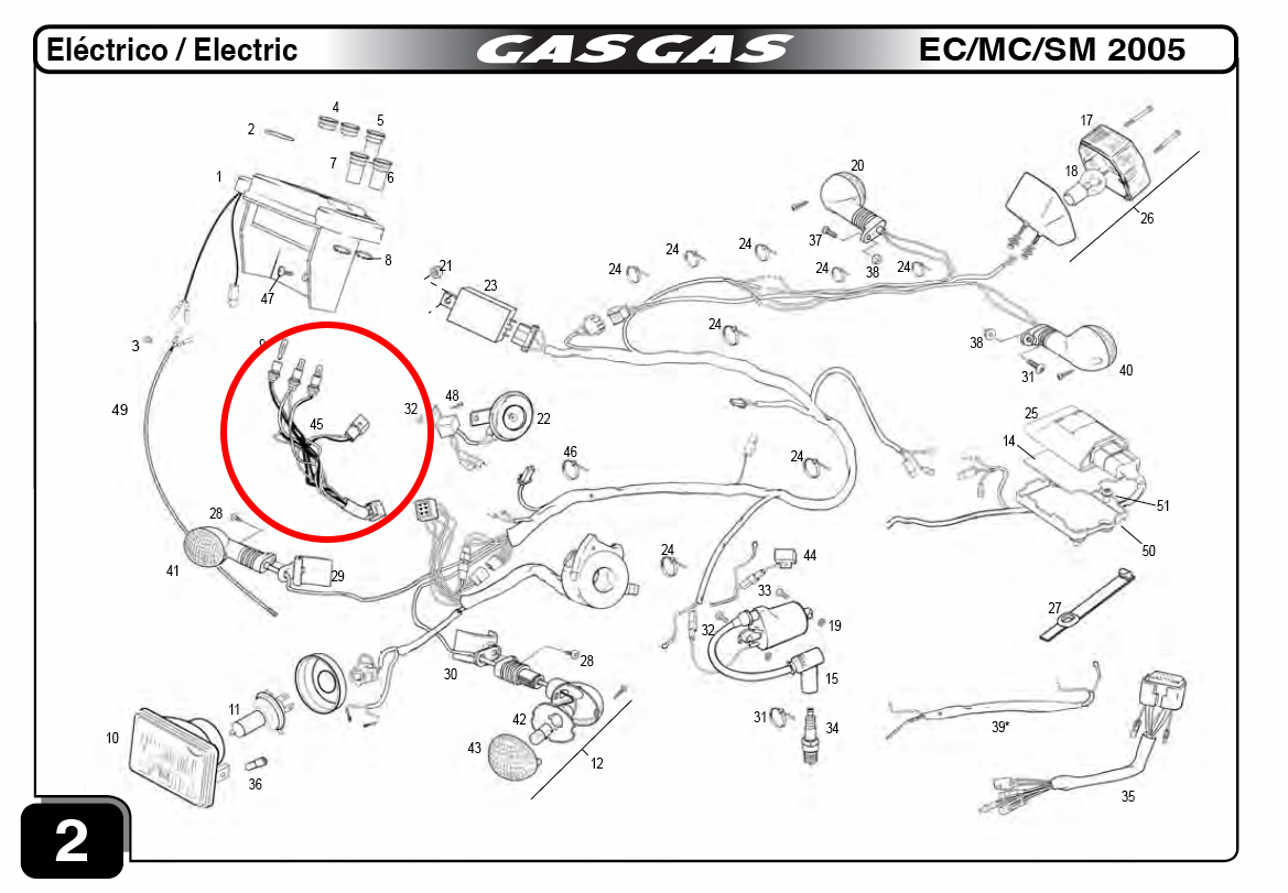 Gas Gas EC TXT Pampera ,Speedometer Wiring,  with Bulbs BE250134023