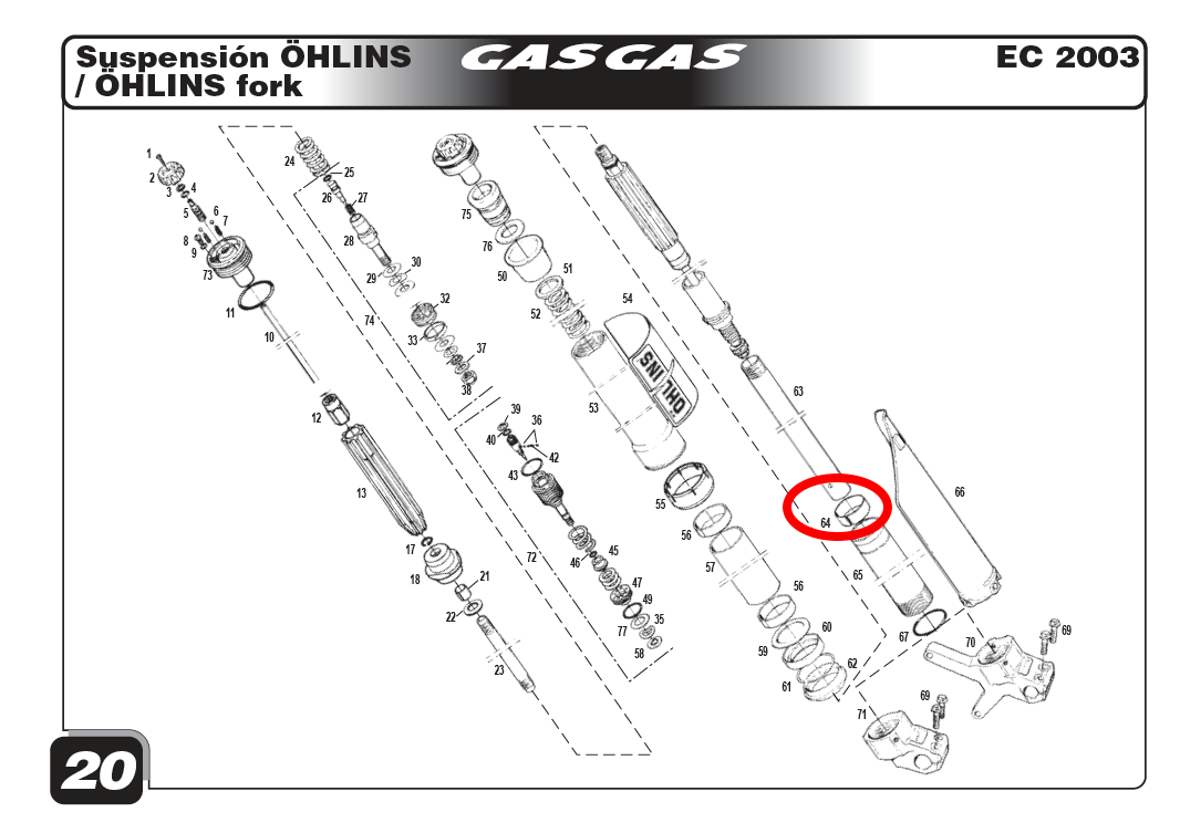 Gas Gas EC FSE ,Ohlins Fork Leg Upper Bush, Pair BE250114111OH