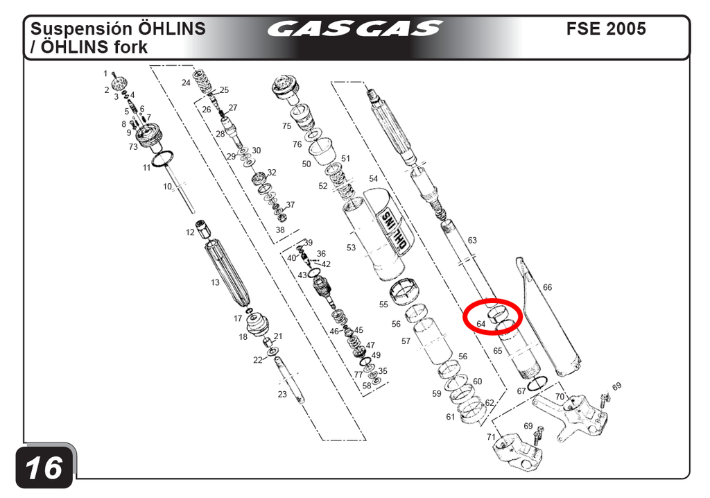 Gas Gas EC FSE ,Ohlins Fork Leg Upper Bush, Pair BE250114111OH