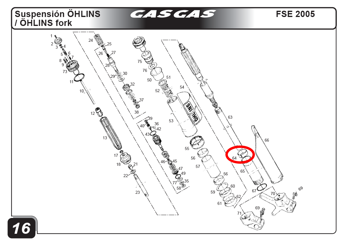 Gas Gas EC FSE ,Ohlins Fork Leg Upper Bush, Pair BE250114111OH