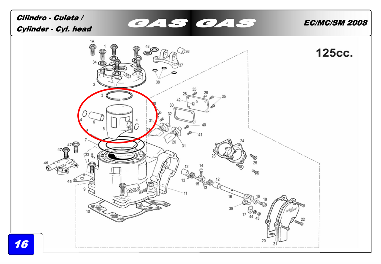 Gas Gas EC125 ,S3 Long Life Piston Kit, 53.97mm Genuine NOS ME120616122