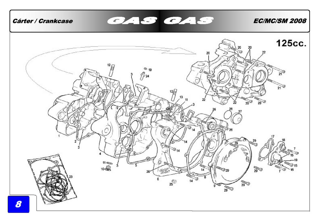Gas Gas EC125 SM125 MC125 2003-2008 NEW Set of ,Crankcases, Genuine NOS
