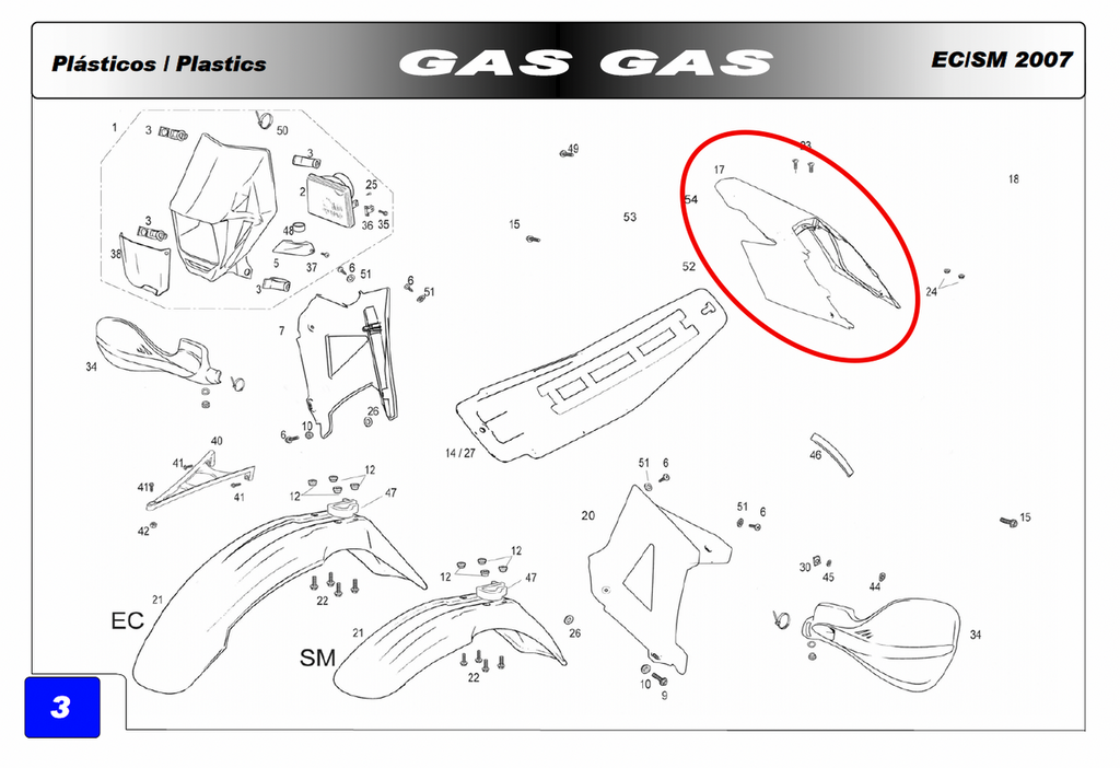 Gas Gas EC250 FSR450 2007 ,Rear Mudguard, with Decal BE250720007