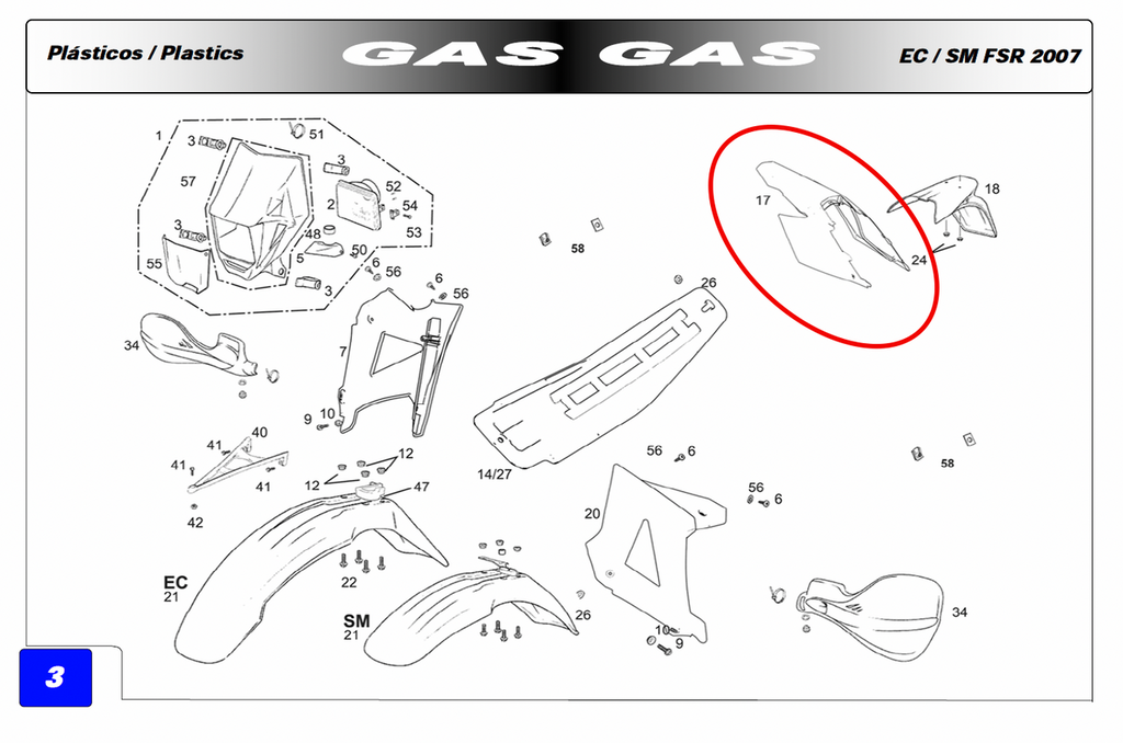 Gas Gas EC250 FSR450 2007 ,Rear Mudguard, with Decal BE250720007