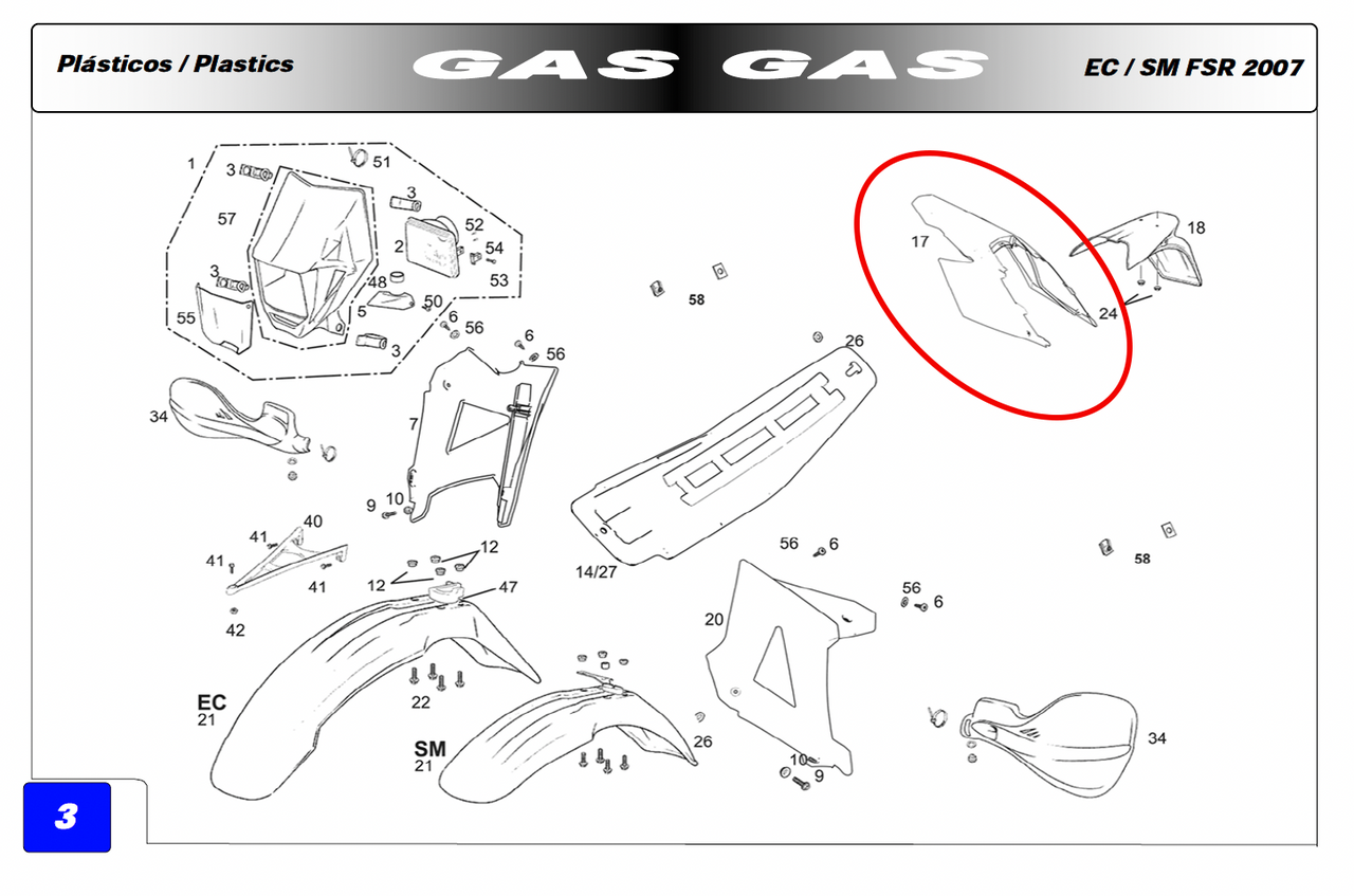 Gas Gas EC250 FSR450 2007 ,Rear Mudguard, with Decal BE250720007