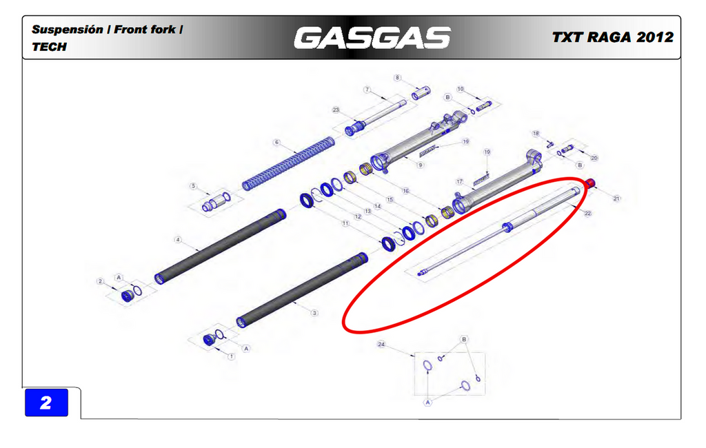 Gas Gas TXT Raga 250-280-300 ,Tech Fork Inner, NOS BT201903012