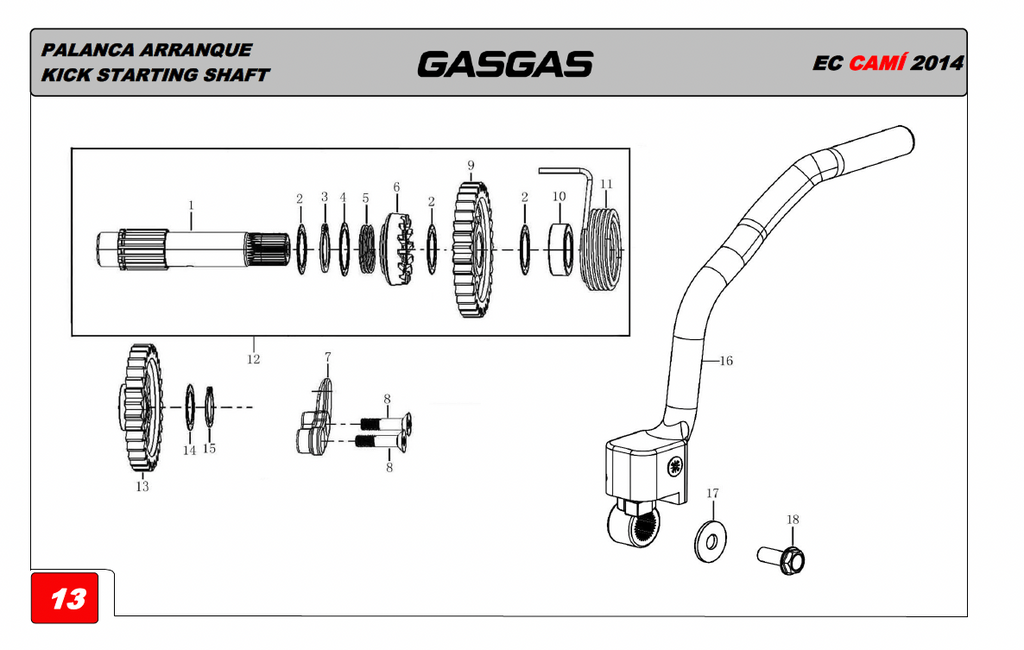 Gas Gas Cami AJP PR5 NC250 ,Kickstart Lever, 21200ME300100