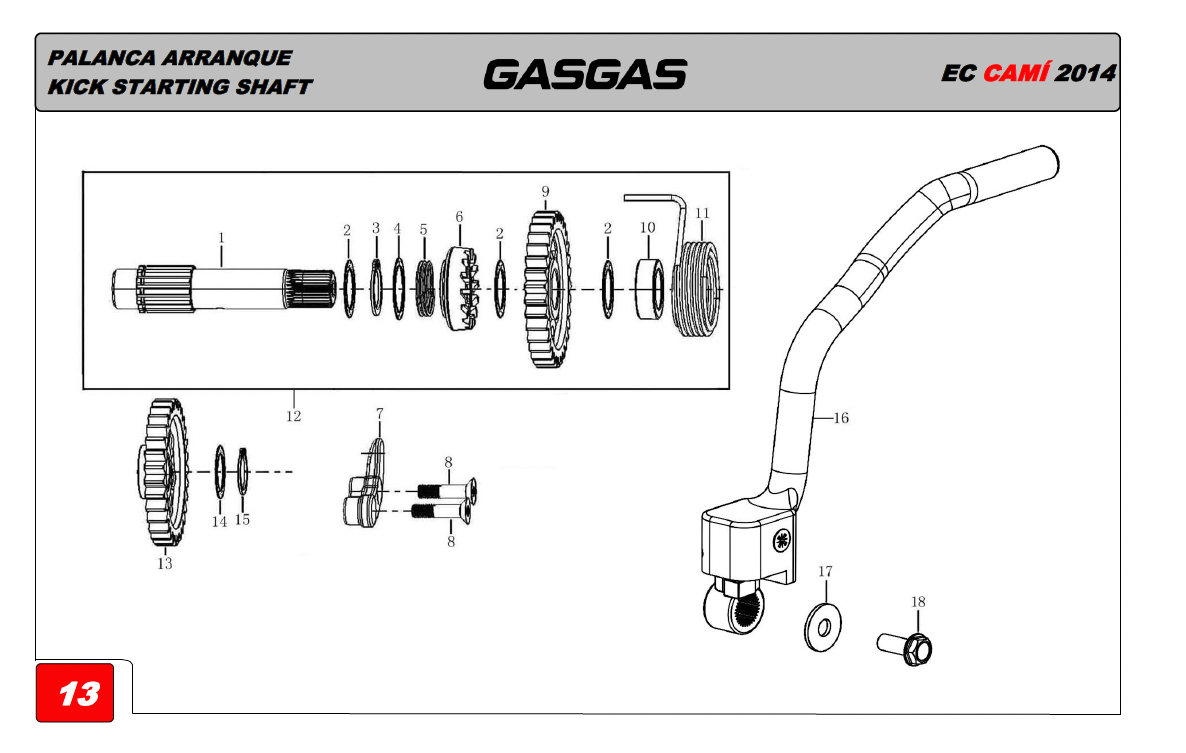 Gas Gas Cami AJP PR5 NC250 ,Kickstart Lever, 21200ME300100