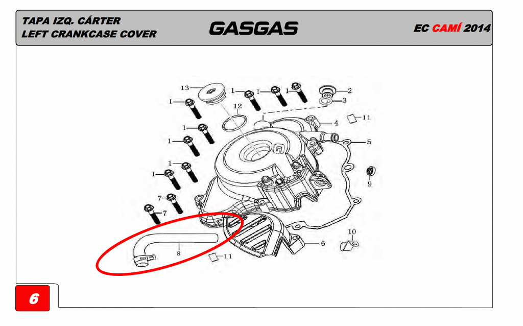 Gas Gas Cami AJP PR5 ,Crankcase Breather Pipe, 12130I0080001